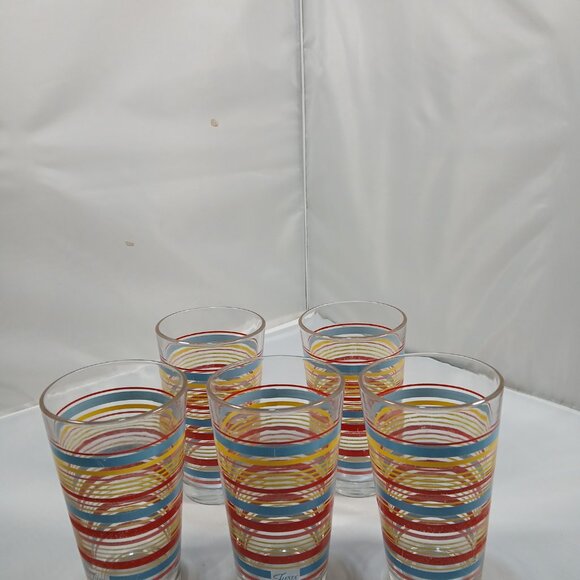 Set Of Five (5) Fiesta Striped Beverage Glasses Fiesta Coordinates 12 oz 6” Tall - Picture 3 of 4